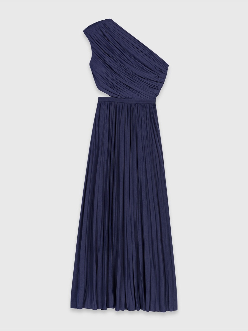 Maje One-Shoulder Pleated Maxi Dress in Navy